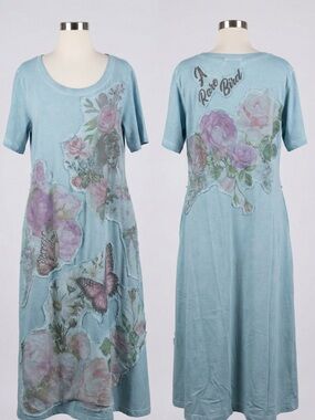 NEW A Rare Bird Blue Butterfly T-Shirt Dress W/ Pockets!!